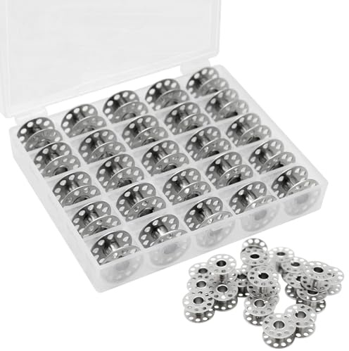 KASLCWA 25 Pezzi Bobine Metallo Rocchetti Spolette, Accessori Macchina da Cucire, Bobina per Macchine da Cucira con Scatola di Immagazzinaggio