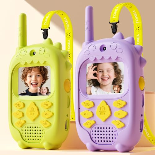 Walkie Talkie Video a Doppia Fotocamera per Bambini, Set da 2 Walkie Talkie per Ragazzi e Ragazze 3-12 Anni con Fotocamera Anteriore e Posteriore, Registrazione Foto/Video, Schermo, Batteria Ricaricab