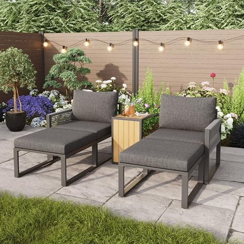 Merax 2-4 Seater Garden Furniture Set, Modular Outdoor Corner Sofa Set with Plastic Wood Coffee Table, Rattan Garden Lounge Set with Waterproof Cushions,Patio Furniture for Balcony Terrace, Grey