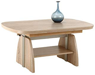 Hela Tische, Funktionscouchtisch Colin, Holzwerkstoff melaminbeschichtet, Dekor Sonoma, Ablageboden, ausziehbar 107-156, höchenverstellbar mit Lift 53-69cm