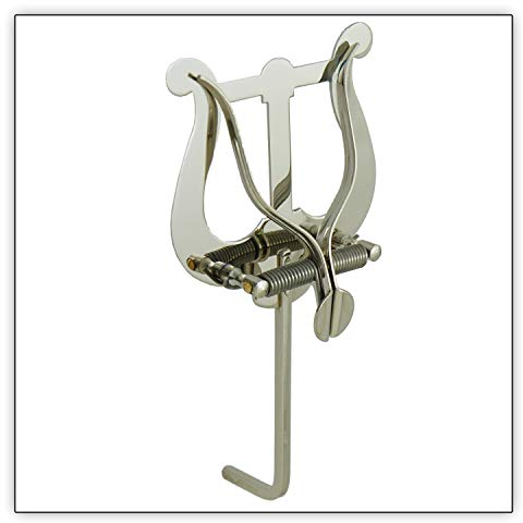 Marschgabel für Trompete/Kornette Stimmzug L Form (Befestigung am 3. Ventilzug, silber Faber Lyra Lyre Notenhalter vernickelt)