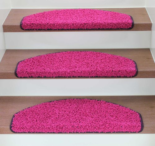 Kettelservice-Metzker Stufenmatten Treppenmatten Shaggy - Halbrund 10 Aktuelle Farben im SparSet 15 Stck. (Fuchsia/Pink)