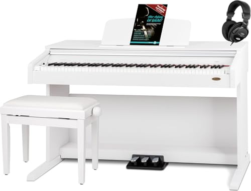 Classic Cantabile DP-210 WM E-Piano SET inkl. Bank, Kopfhörer, Schule (Digitalpiano 88 Tasten Hammermechanik, Kopfhöreranschlüsse, USB, Metronom, 3 Pedale, Piano für Anfänger, inkl. Noten) weiß matt