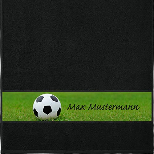 Manutextur Handtuch mit Namen - personalisiert - Motiv Sport - Fußball - viele Farben & Motive - Dusch-Handtuch - schwarz - Größe 50x100 cm - persönliches Geschenk mit Wunsch-Motiv und Wunsch-Name