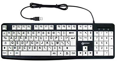 Clavier Alphanumérique Filaire de Geemarc avec Grands Caractères Noirs sur Larges Touches Blanches - Contraste Élevé pour Personnes Malvoyantes - Compatible avec Windows XP, Vista, 7, 8, 10 - AZERTY