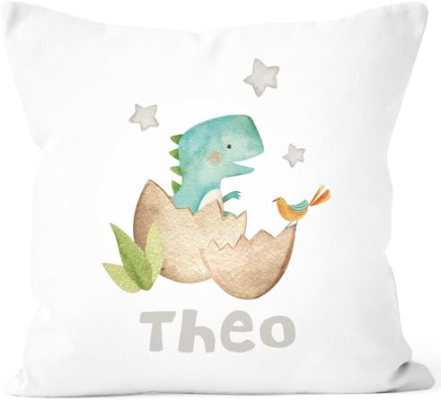 SpecialMe® Kissen-Bezug mit Namen Wunschname Dino Dinosaurier T-Rex Tiermotiv Namenskissen Kinder Baby Weiss Unisize