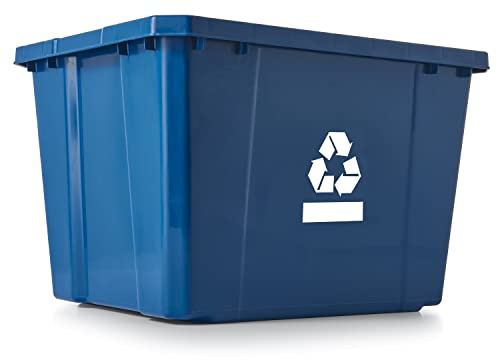 Gracious Living Medium Curbside Blue Box, Plastic 17 Gallon/64 Litre Home Trash Can Refuse and Recycling Bin Container with Built-in Handles (1 Pack)