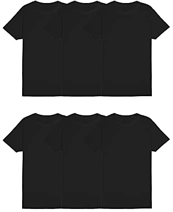 Fruit of the Loom Men's Eversoft Cotton Stay Tucked Crew T-Shirt, Regular - 6 Pack - Black, Medium