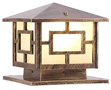 Chao Zan Utomhus väglampa, IP44 mastlampa, målad aluminium, retro vintage, akryl lampskärm, omgivande belysning, yttervägg ljus entré/grind/trädgård/uteplats, E27 Max. 80 W, (kopparfärg)