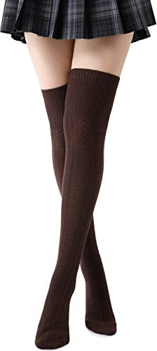Kefiyis Oberschenkelhohe Socken Damen Kniestrümpfe Overknee Baumwolle Socken Lange Gestrickte Wärmer Strümpfe (braun)
