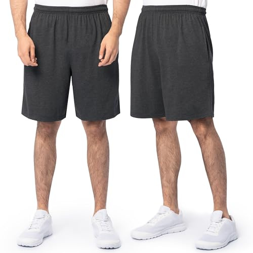 Fruit of The Loom Men's Eversoft Cotton Shorts with Pockets (S-4XL), 2 Pack-Black Heather, 3X-Large