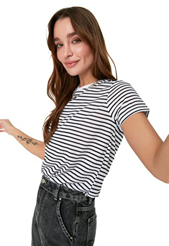 Trendyol Maglietta Nera A Righe T-Shirt Donna
