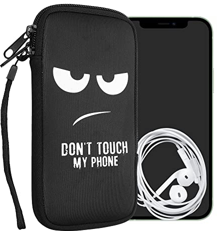 kwmobile Handytasche für Smartphones XXL - 7 - Neopren Handy Tasche Hülle Cover Case Schutzhülle - Don't Touch My Phone Weiß Schwarz - 17,7 x 8,5 cm Innenmaße