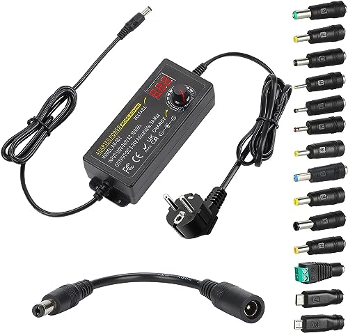 Einstellbares Netzteil 24V 3A 72W,Universal Netzteiladapter 3V~24V Verstellbarer Netzadapter,100V-240V AC/DC Konverter mit 14 DC Spitzen und 1 Verpolungskabel,für 3V-24V Haushaltselektronik,3000mA Max