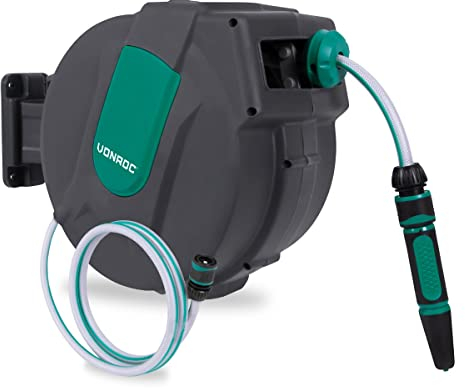 Avvolgitubo Retrattile Automatico 15m, Sistema di Avvolgimento a Molla, Rotazione 180°, Anti-Attorcigliamento, Grigio Antracite, per Irrigazione Giardino, Lavaggio Auto, Piscina