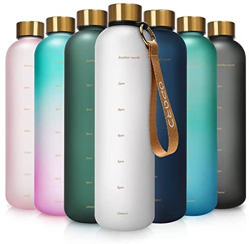 Opard Trinkflasche, 1L/800ml Wasserflasche, Auslaufsichere Water Bottle, BPA Frei Sportflasche Zeitmarkierung Wasser Flasche (1000ml - Weiß, 1000ml)