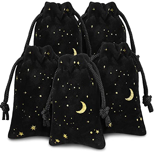 Hillban 30 Pcs 2 x 3 Inch Small Black Velvet Drawstrings Bags Bulk for Jewelry Moon Star Pouch with Drawstrings Jewelry Bags for Tarot Gift Packaging Graduation Wedding Anniversary Eid Mubarak