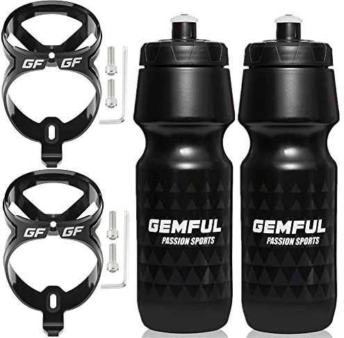 GEMFUL Support de bidon de Bouteille de Vélo avec Gourde 750 ML sans BPA aux VTT Vélo de Route 4 PCS（2 cage + 2 Gourde）
