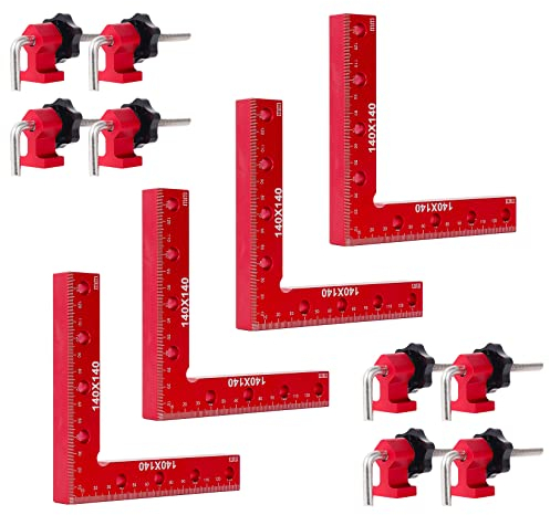 W B D WEIBIDA Sargentos Carpintero Ángulo Recto Tipo L de 90 °, 4 Piezas Cuadrados de Posicionamiento, 140mm x 140mm Gatos Carpinteria, Sargento Escuadra Para Armarios, Marcos, Cajones