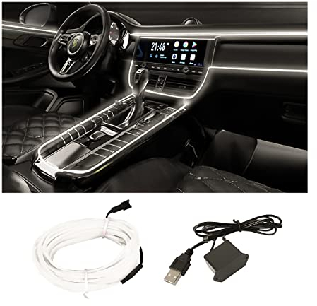 CGEAMDY Tira de luces LED para el interior del automóvil, luz de neón de 5 pies con borde de costura para encendedor de cigarrillos automático, kits de iluminación ambiental con protección de fusibles