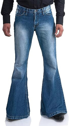 Men's Vintage Bell Bottom Jeans 60s 70s Outfits for Men, Mens Disco Pants Flared Trousers Jeans Men Bule Flair