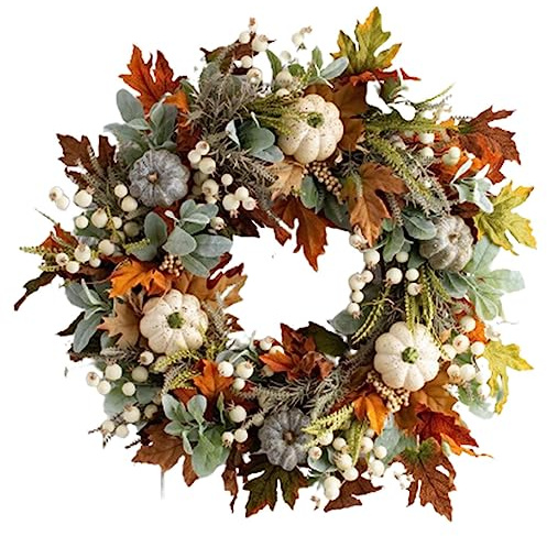 Kasmole Corona de Calabaza con Hoja de Arce, decoración de otoño de Corona Artificial para Puerta de, Coronas de Acción de Gracias Interiores y Exteriores para Pared de otoño, Boda,