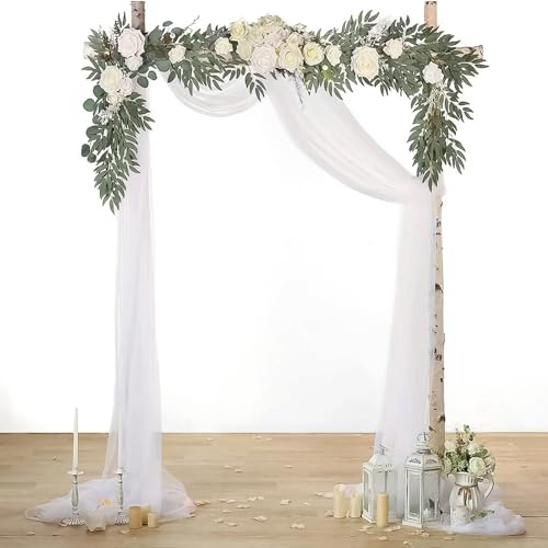 GothicBride Querbehang Tüll Weiß, 130 x 600 cm Hochzeit Vorhang Deko 650g Fensterdekoration Hochzeitsbogen Schlafzimmer Himmelbett, Freihanddeko für Fotografie Party Hochzeit Taufe Babyparty