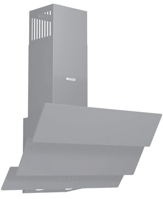 Wiggo Cappa aspirante 60 cm – Design in vero vetro senza testa, aria di ricircolo/scarico, 300 m³/h, touch screen LED, 3 velocità, con filtro antigrasso e 2 filtri a carbone, frontale in vetro (grigio