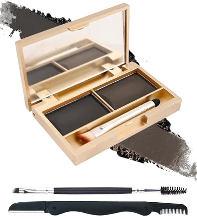 Eyebrow Powder Kit- 2 Color Soft Tinted Eye Brow Powder Palette,Waterproof Longlasting Dark Black/Dark Grey Brow Filler,Professional Eyebrow Makeup for Older Women with Mirror Brow Brush & Razor-Set06