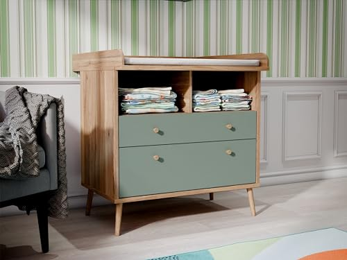 möbelando Wickelkommode >Whenua< in Mauvella Eiche/Salbei - 89,8x94,4x77cm (BxHxT)