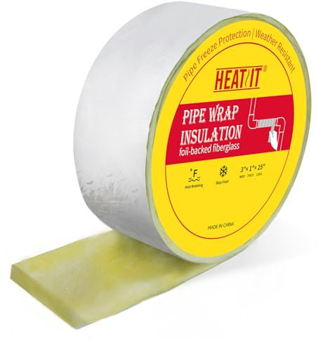 HEATIT Foil-Backed Fiberglass Pipe Wrap Insulation, 3 x 25FT, 1 Pack