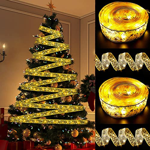 ZPQAODI Luci natalizie a nastro a LED 10M 100LED Luci a Stringa per Natale Ribbow Strisce Luci Led Decorazioni per le Vacanze per Capodanno, Natale, Festival, Feste, Matrimonio