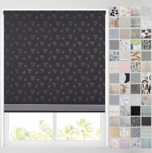 Barnes Blinds - Blackout Pattern Roller Blinds for Windows, Custom Cut to Size - Thermal Fabric Durable Fittings Easy Fit (Copper Hearts 61cm)