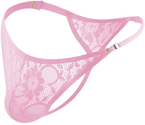 Faringoto Sous-vêtements pour homme String Sissy Culotte Crossdressing Dentelle Sous-vêtements Taille basse Floral G-string, rose, X-Large