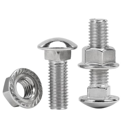 Carriage Bolts M4 M5 M6 M8 M10 M12 A2-70 304 Stainless Steel Truss Round Head Square Neck Carriage Screw Coach Bolt Flange Nut Set Coach Bolts(100mm,M4-5sets)