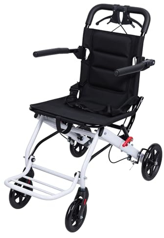 funrautz Sedia a rotelle portatile pieghevole da viaggio, telaio in lega di alluminio, cintura di sicurezza regolabile, grandi ruote per tutti i terreni, capacità 180 kg, design pieghevole facile per