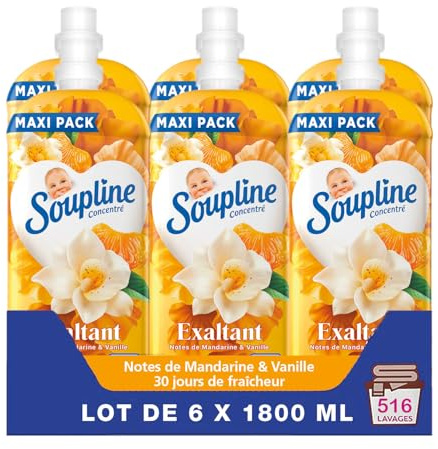 SOUPLINE - Adoucissant Concentré Ultra Emotion - Vanille & Mandarine - Lot de 6 x 1,8L