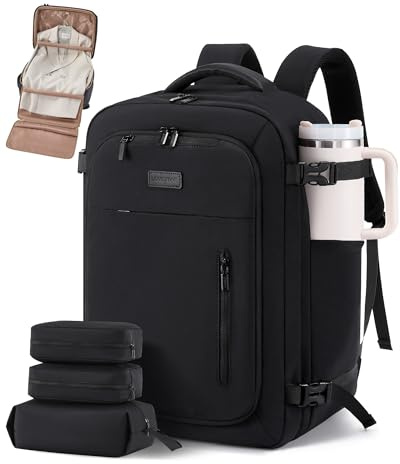 LOVEVOOK Handgepäck Rucksack Flugzeug, Reiserucksack Damen groß, Laptop Travel Backpack Women 18 Zoll, Wasserdichter Carry On Luggage Cabin Bag für Business Reise Anzug, Schwarz