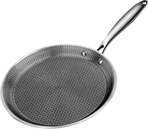 Non Stick Crepe Pan 32 cm– Triply Stainless Steel, Honeycomb Coating Frying Pan, Induction Base, Lightweight Pancake Pan for Omelets, Crepes, Steaks, Compatible with Gas, Electric & Induction