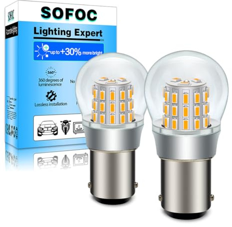 SOFOC BA15D Bombilla LED 6V 12V DC Ámbar/Amarillo Luz Intermitente Para Automóvil Autocaravana Cámping Barco etc. 3014 39SMD 1000Lm Más Brillante 2Pcs
