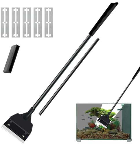 AHRLIC 6PCS Aquarium Algae Scraper Tool Set, 65cm Detachable Handle Fish Tank Cleaner with 5 Replacement Blades, Adjustable Glass Tank Algae Scraper for Aquarium Gravel Cleaning and Maintenance Use