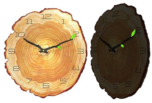 SUQ 12 Pulgadas Reloj de Grano de Madera, Relojes de Pared de Madera Sin Marco, Forma Creativo Reloj Pared, Silenciosa, Decoración Retro para Cocina del Hogar Sala de Estar Baño Oficina