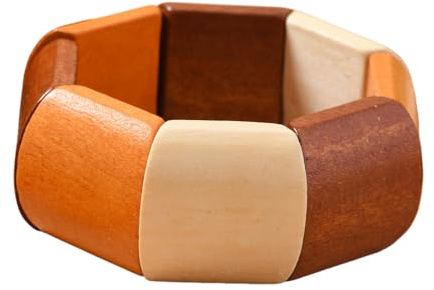 MMIUAEG Vintage Wooden Beaded Bracelet for Women Boho Chunky Colorful Natural Wood Stretch Bracelet for Women Men Geometric Ethnic Statement Wrist Jewelry-Mixed