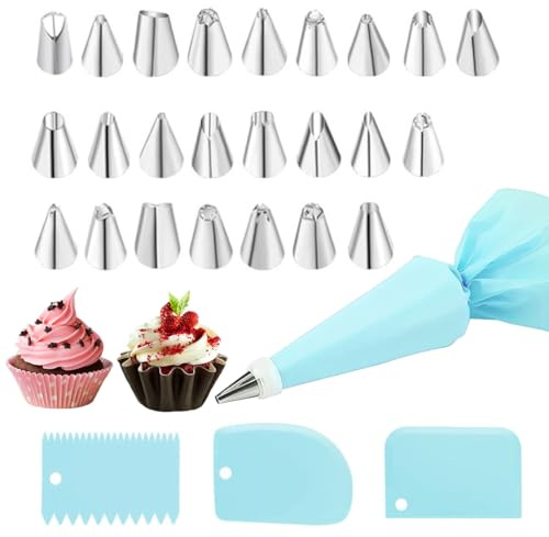 THQAE 28 Pcs sac a poche, Kit Pasticceria, Pasticceria, Bocchette Sac a Poche per La Decorazione di Torte di Compleanno, per Matrimoni e Preparazione di Dessert, Adatto ai Principianti