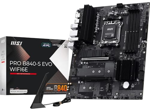 MSI Pro B840-S EVO WIFI6E Placa Base, ATX, Compatible con procesadores AMD Ryzen 9000/8000/7000, AM5 - DDR5 Memory Boost (hasta 8000+ MT/s OC), PCIe 4.0 x16, M.2 Gen4, Wi-Fi 6E, 2.5G LAN