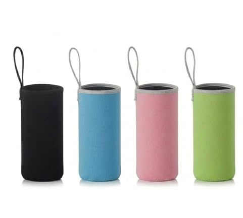 TSUOUKL 4-pack termiska neoprenfodral (420 ml), svart/blå/rosa/grön, glas- och stålflaskfodral, fallskydd för varma och kalla drycker