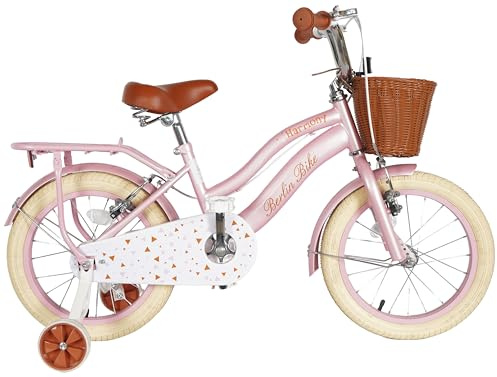 BERLIN BIKE Harmony 16 Zoll Mädchenfahrrad, Prinzessinnen Fahrrad mit Korb, Stützrädern und verstellbarem Sattel und Lenker, Fahrrad für Mädchen (Pink)