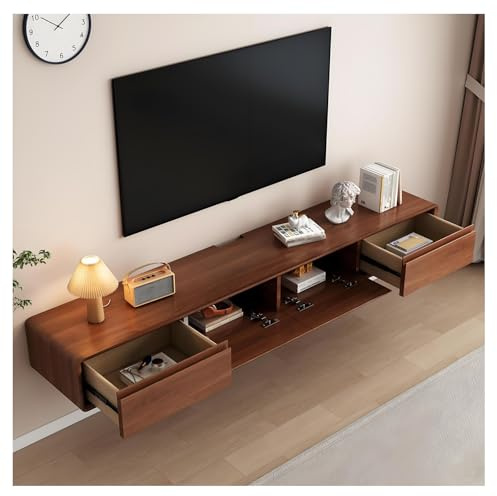 160/200/240 cm massivt trä TV-bänk | Väggmonterat TV-skåp | Flytande TV-enhet | Med 2 lådor (valnöt, 160 cm)