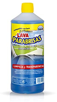 Sisbrill Lavaparabrisas Concentrado - Efecto Agua Plana - Elimina Polvo e Insectos - Sin Chirridos - 1 Litro para 5 depósitos