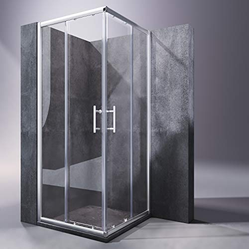 SONNI 76 x 76 cm duschkabin hörningång dubbel skjutdörr äkta glas duschvägg duschdörr dusch